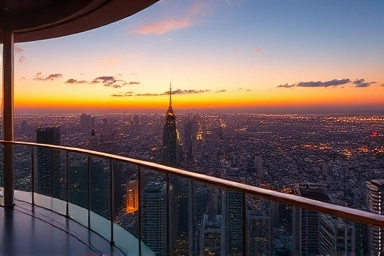 Panoramic Tokyo cityscape from Skytree observation deck at sunset.