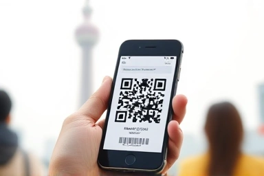 Person holding Skytree QR code ticket on mobile phone.