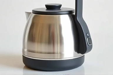 Compact collapsible electric kettle, stainless steel and silicone.