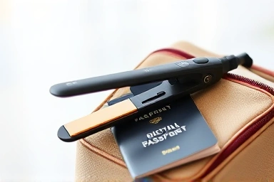 Compact cordless hair straightener for travel grooming.