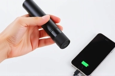 Hand holding small cordless hair styler, showing portability.