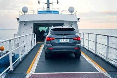 Car being loaded onto a ferry for Ulleungdo