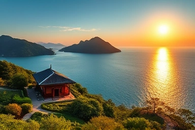 Ulleungdo Island guesthouse with ocean view at sunset