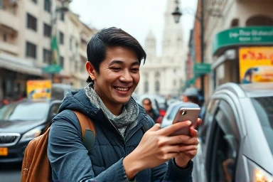 Traveler booking Grab in Vietnam city