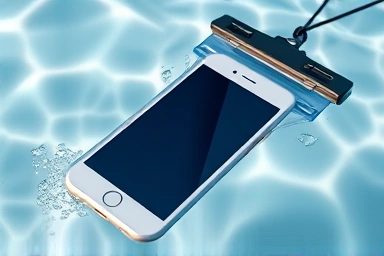 Close-up waterproof pouch underwater phone screen