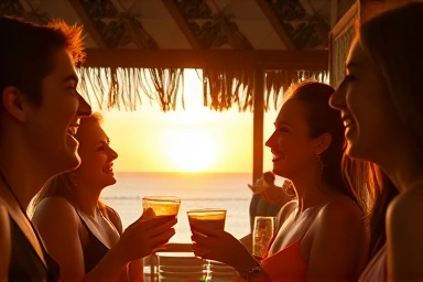 Friends enjoying cocktails at Yangyang Seopik Beach Sunset Bar