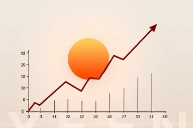 Japanese Yen currency graph with rising sun, symbolizing exchange rate opportunity.