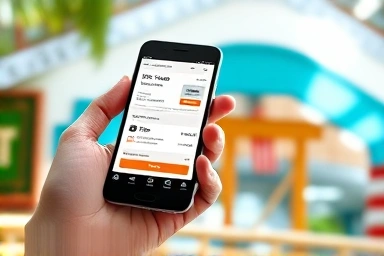 Hand holding phone with discounted water park ticket offer.