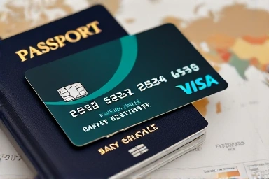 Symbolic credit card for saving on international travel.