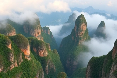 Misty Zhangjiajie mountains, natural wonder, awe-inspiring landscape