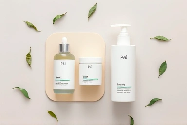 Skincare product flat lay for men, natural ingredients, minimalist.