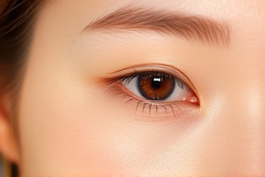 Young woman's eye with shimmering aegyo-sal from glitter stick