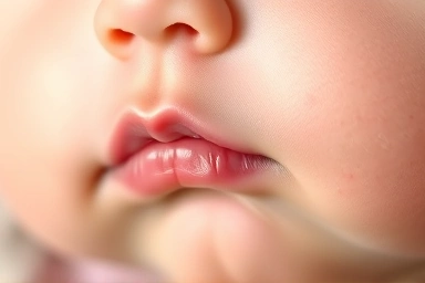 Baby's cheek with mild red rash around mouth