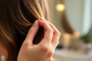 Woman applying hair roller to bangs for volume