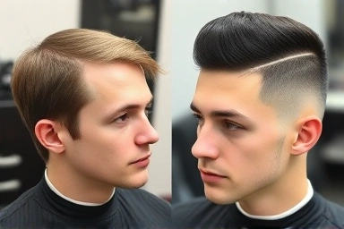 Comparison of generic salon cut versus detailed barbershop pomade cut.