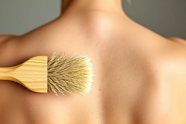 Dry body brushing technique on smooth skin, upward motion.