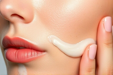 Close-up of hydrated skin receiving body care