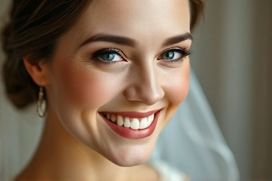 Radiant bride with natural, glowing wedding makeup.