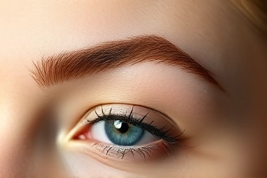 Perfectly groomed eyebrows with natural texture and subtle sheen.