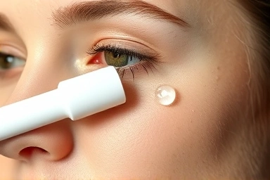 Person using cooling stick to reduce morning facial puffiness.
