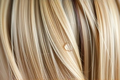 Clean, healthy hair with water droplets