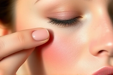 Hand applying cream blush for natural glow