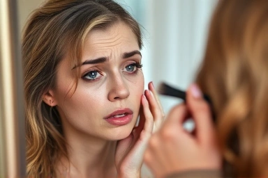 Dry skin makeup issues, patchy foundation, flaky skin texture.