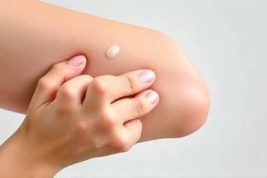 Applying nourishing cream to elbow for skin brightening