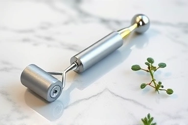 Modern face roller tool on marble surface