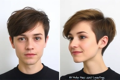 Haircut transformation: Enhancing facial features for a slimmer look.