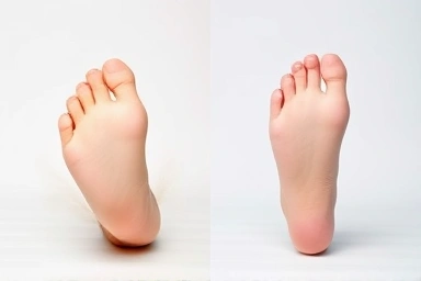 Symbolic split image: foot odor vs. refreshing foot spray effect.