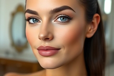 Flawless foundation application, smooth skin texture, perfect complexion