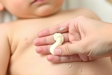 Baby's healthy skin with gentle lotion application