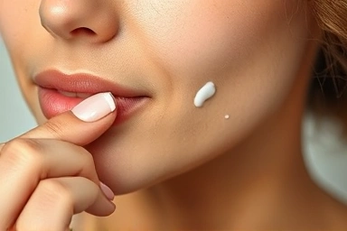 Gentle skincare application on calm, sensitive skin.