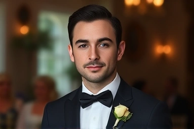 Groom with natural, subtle wedding makeup.
