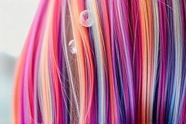 Vibrant dyed hair with shampoo, healthy and glossy.