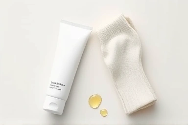 Foot care essentials: moisturizer, sock, serum drops