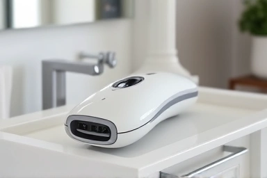 Modern home laser hair removal device on a bathroom counter.
