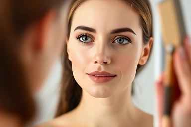 Woman with natural interview makeup exuding confidence and professionalism.