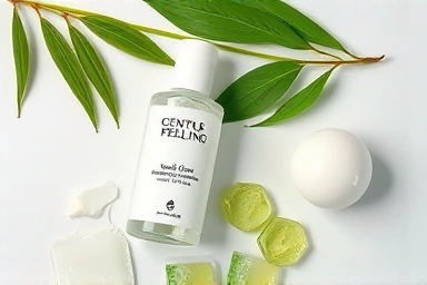 Gentle peeling gel, natural ingredients, skincare product.