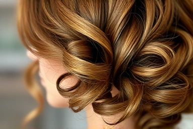 Close-up of textured layered hair with soft C-curls.