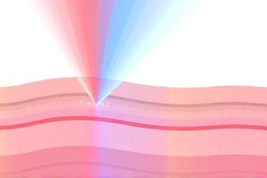 Infographic showing LED light waves interacting with skin layers