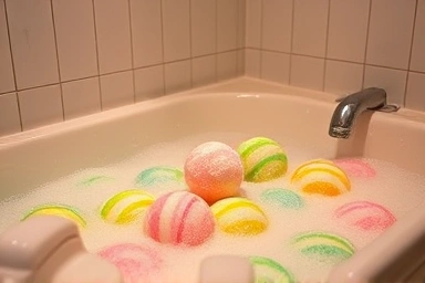 Relaxing bath with colorful lush bath bomb