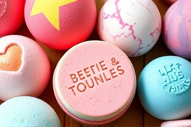 Vibrant Lush bath bombs and bubble bars display