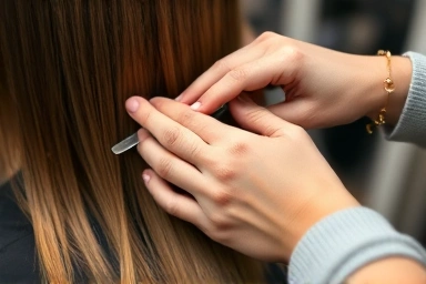 Stylist performing professional magic perm treatment on hair.