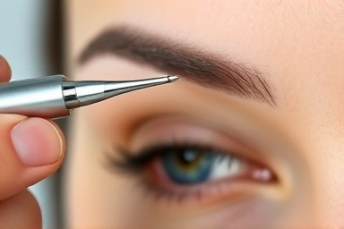 Precision eyebrow plucking with magnifying tweezers and LED light