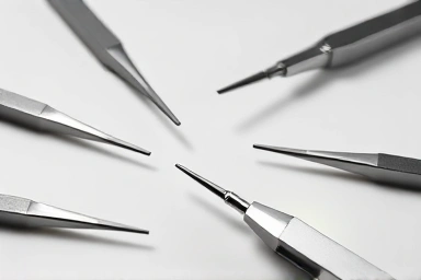 Collection of precision magnifying tweezers with different tips