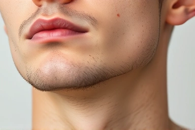 Man's jawline with minor skin blemishes, healthy skin focus