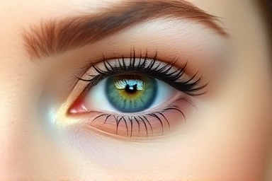 Perfectly applied, smudge-free mascara on a woman's eye.