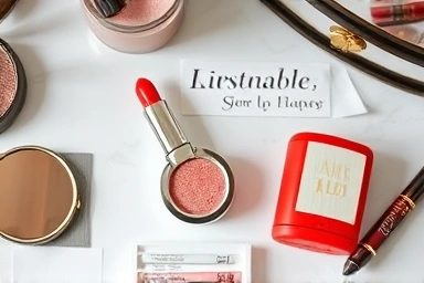 Matte lipstick, lip scrub, and lip balm arranged on a vanity.